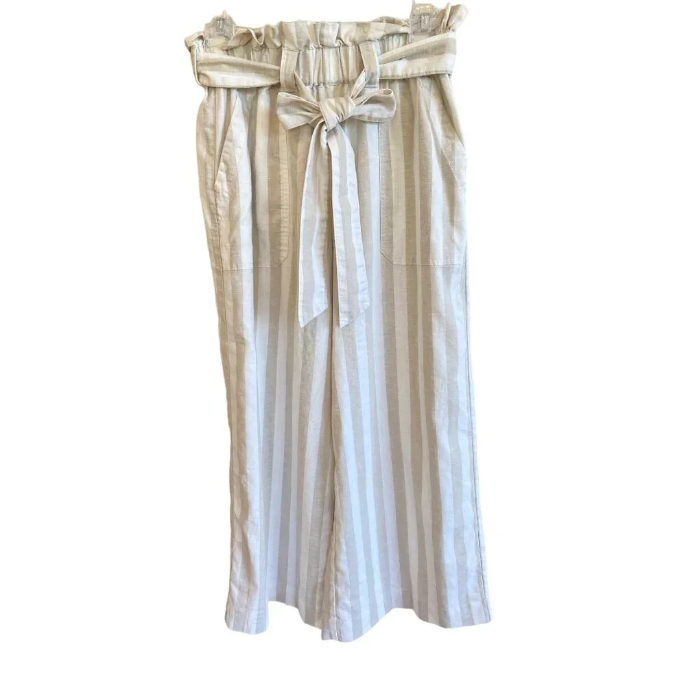 Marine Layer Caroline Pant Tan/White Stripe Small Wide Leg Capri Hemp Worn Once! - Picture 2 of 10